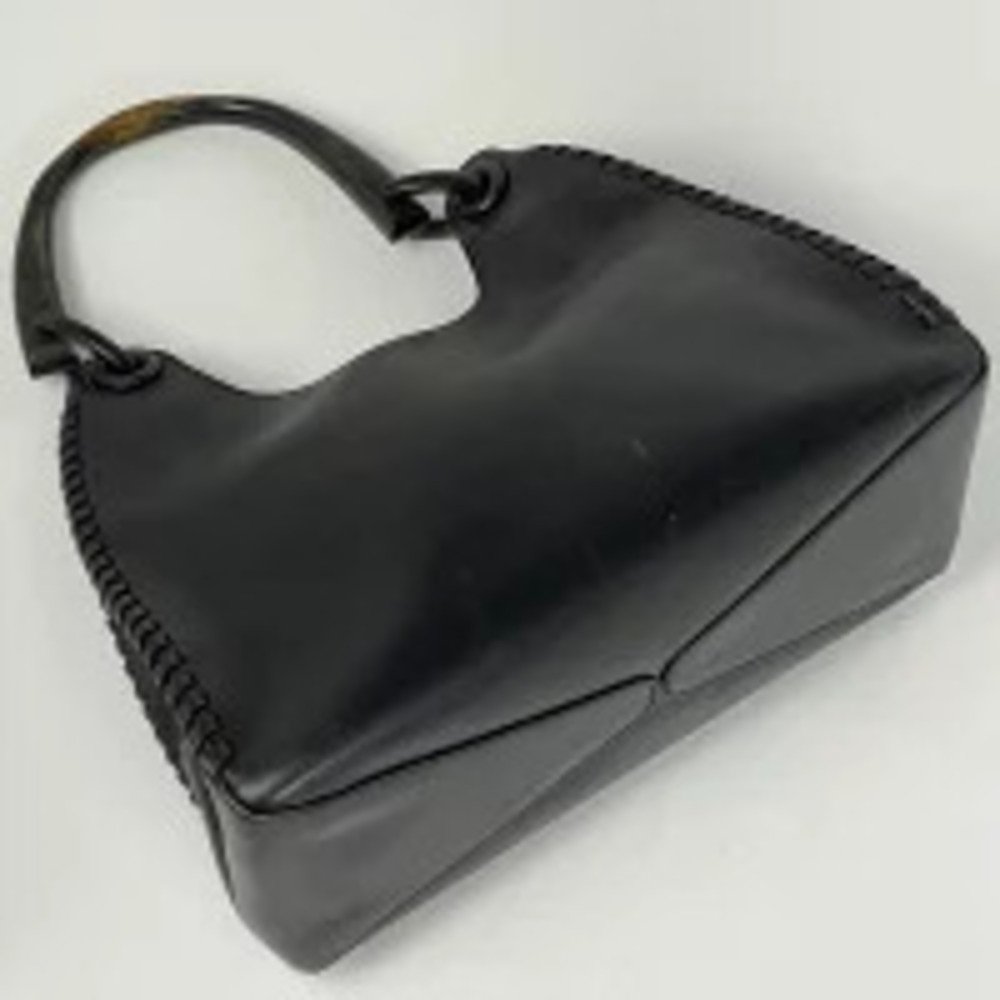 Gucci Handle Handbag One Shoulder Black Wood Leather Bag Black